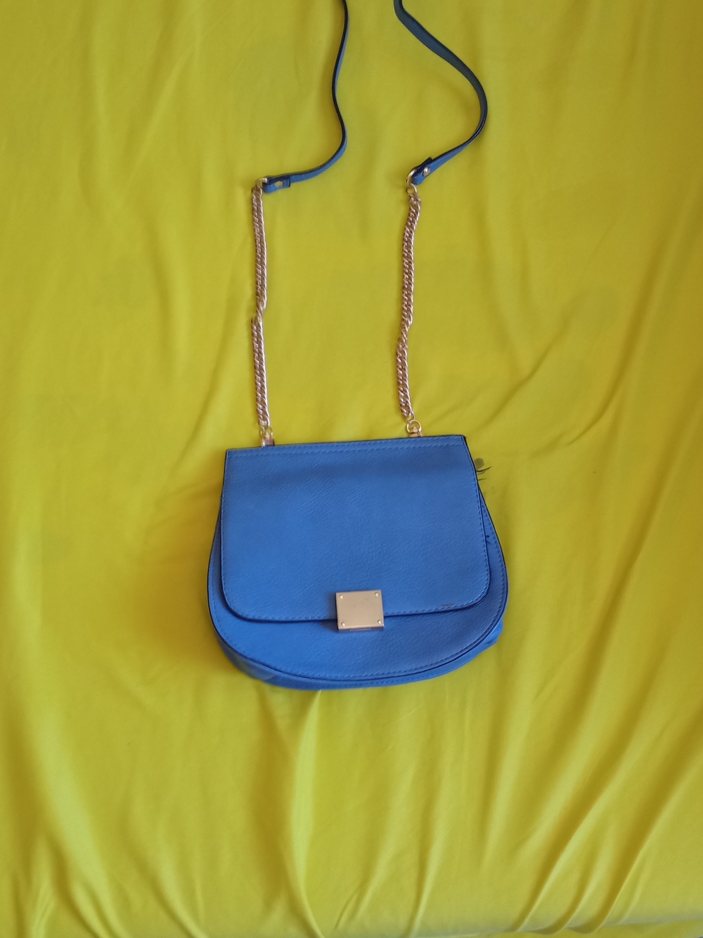 Neiman Marcus Blue Crossbody Shoulder Bag with Gold Chain